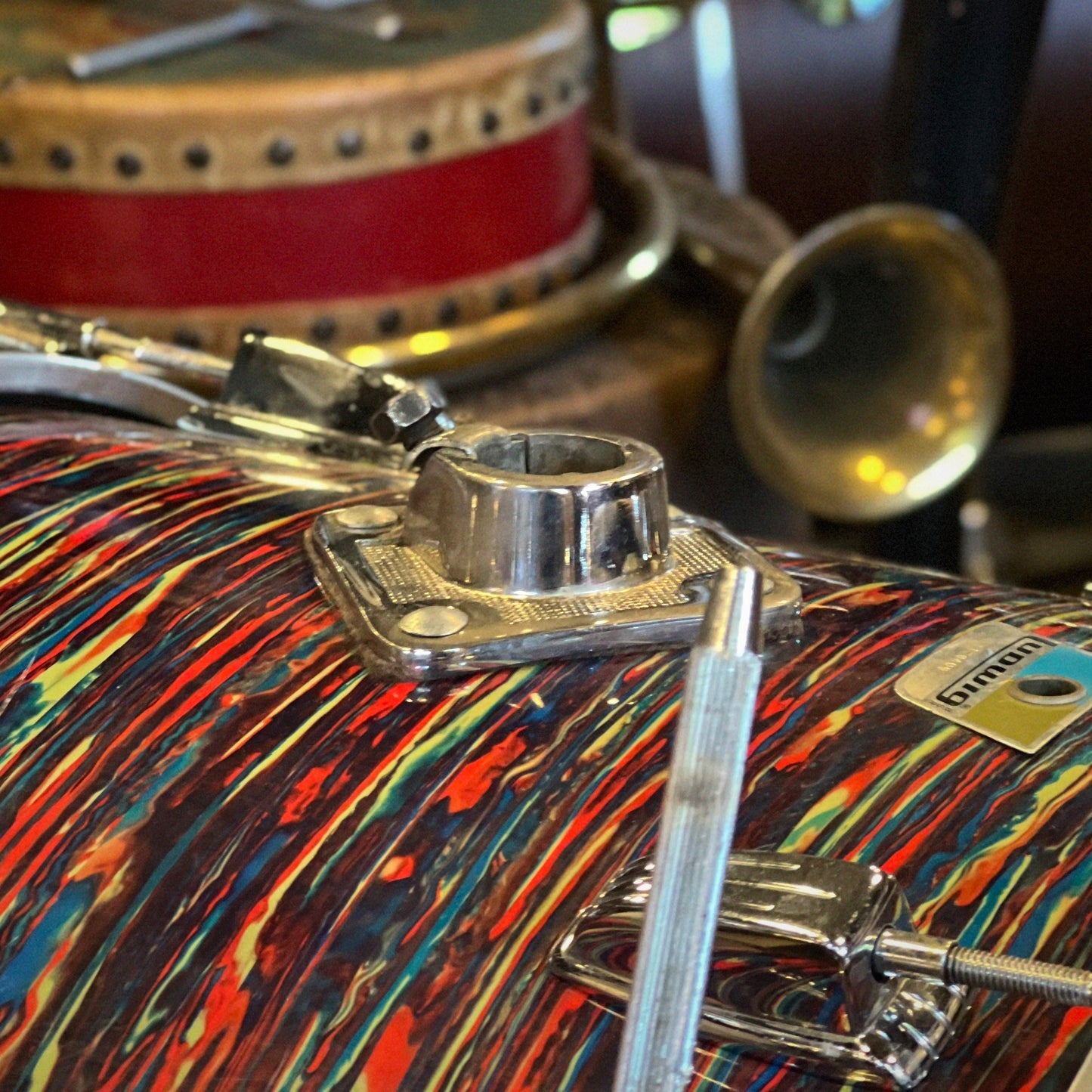 VINTAGE 1970's Ludwig 14x20 Bass Drum in Psychedelic Red