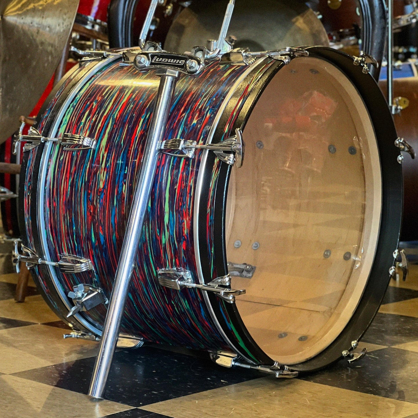 VINTAGE 1970's Ludwig 14x20 Bass Drum in Psychedelic Red