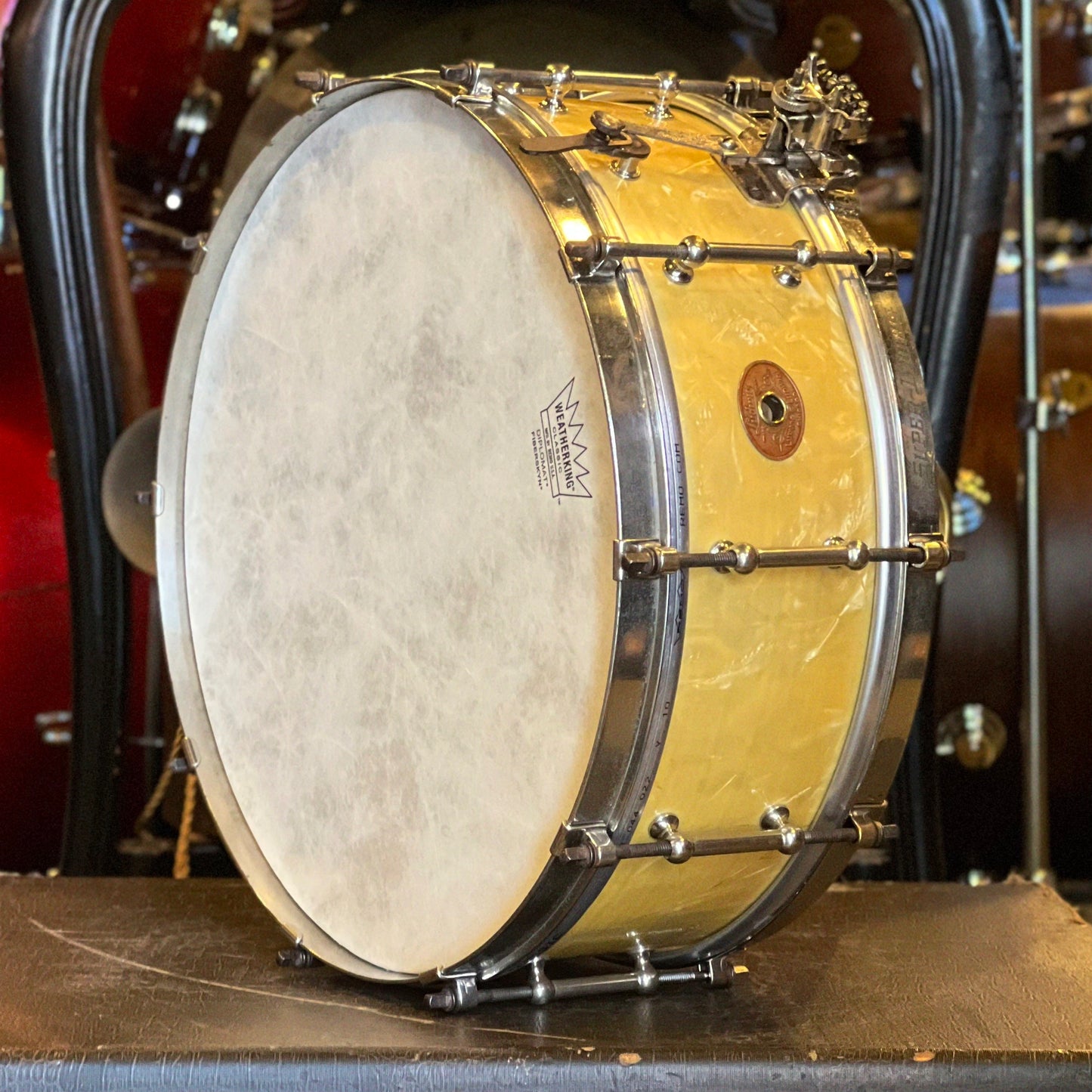 VINTAGE 1920's Ludwig 5x14 "Super Ludwig" Snare Drum in White Marine Pearl