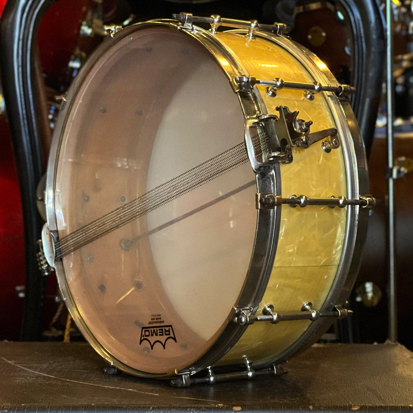 VINTAGE 1920's Ludwig 5x14 "Super Ludwig" Snare Drum in White Marine Pearl