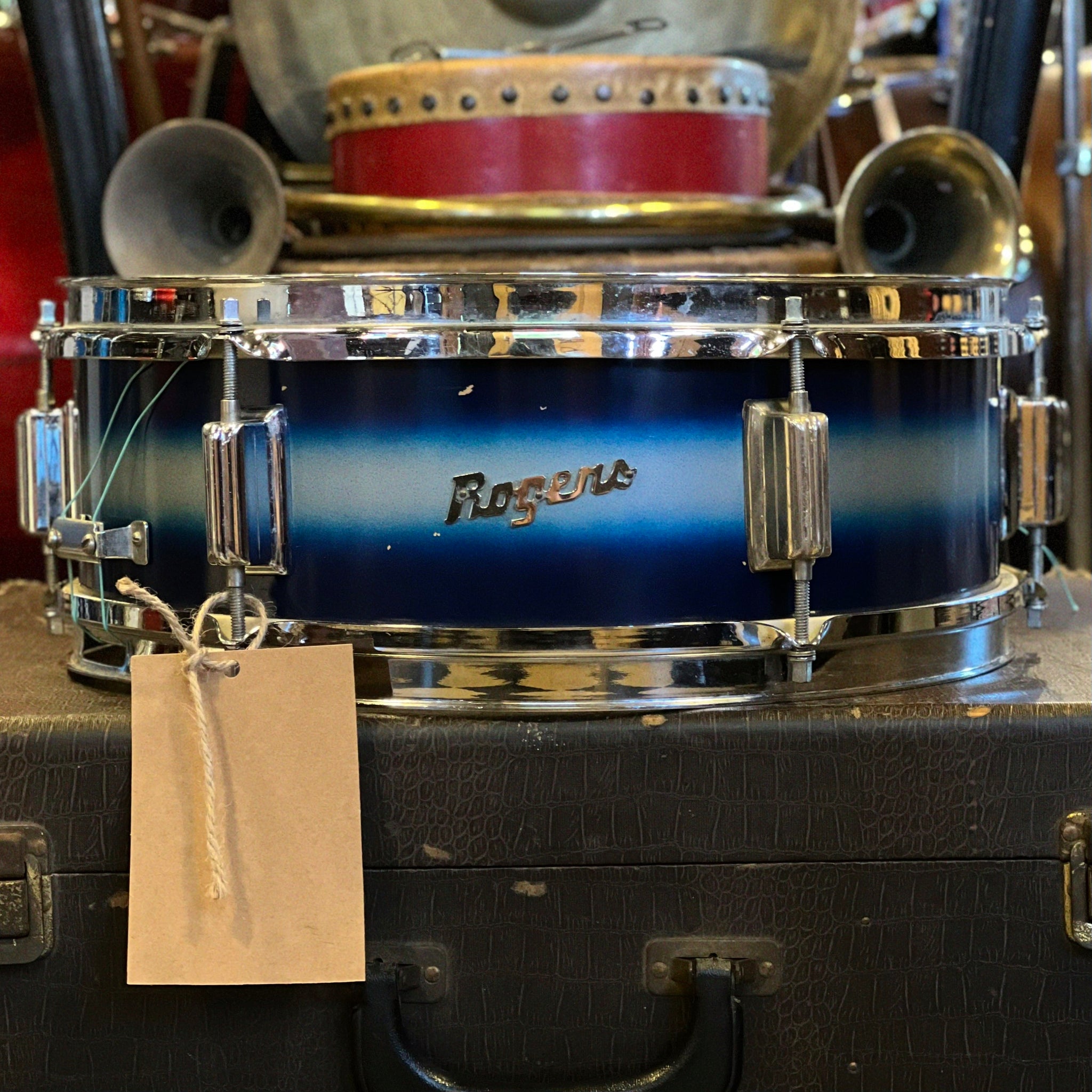 VINTAGE 1960's Rogers 5x14 Luxor 6-Lug Snare Drum in Blue & Silver Duco