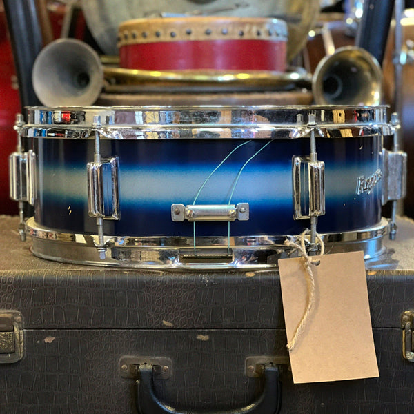 VINTAGE 1960's Rogers 5x14 Luxor 6-Lug Snare Drum in Blue & Silver Duco