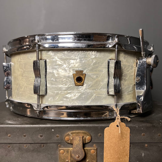 VINTAGE 1950's WFL 5.5x14 No. 900 Buddy Rich Super Classic Snare Drum in White Marine Pearl