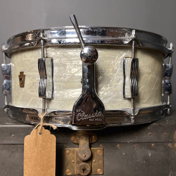 VINTAGE 1950's WFL 5.5x14 No. 900 Buddy Rich Super Classic Snare Drum in White Marine Pearl