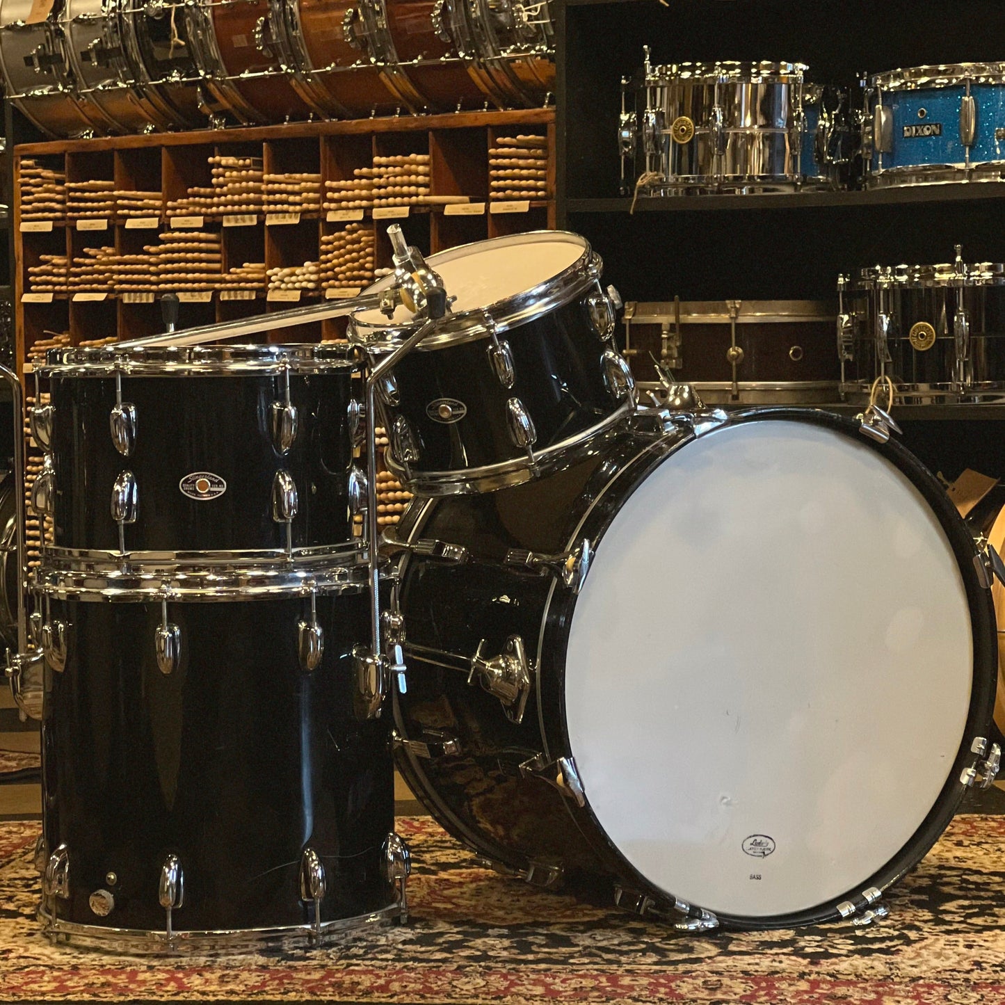 VINTAGE 1970's Slingerland & Duplex Fusion Outfit in Black Wrap - 14x20, 7x10, 8x12, 14x14