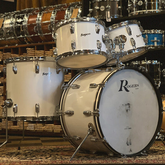 VINTAGE 1970's Rogers Fullerton Era Four Piece Drum Set in New England White - 14x22, 8x12, 9x13, 16x16