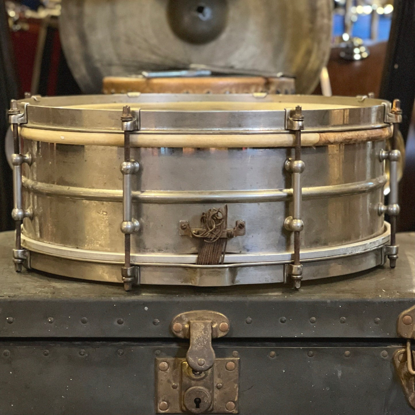 VINTAGE 1930's Ludwig 5x14 Pioneer One Piece Brass Shell Snare Drum