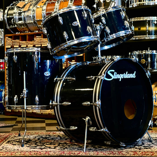 VINTAGE 1970's Slingerland Drum Set in Black Wrap - 14x22, 8x12, 9x13, 16x16