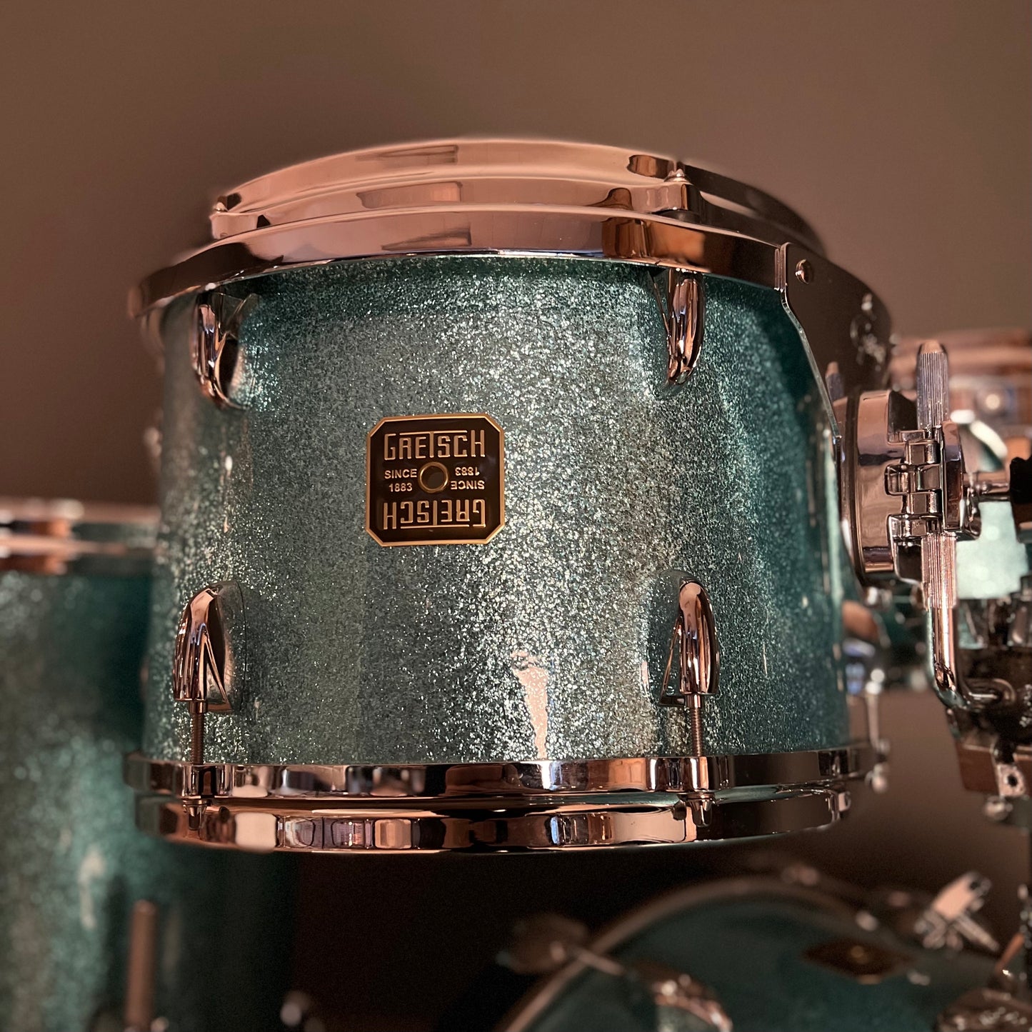 USED Mid 2000's Gretsch USA Custom Drum Set in Turquoise Glitter - 16x20, 7x10, 9x13, 16x16 & 6.5x14