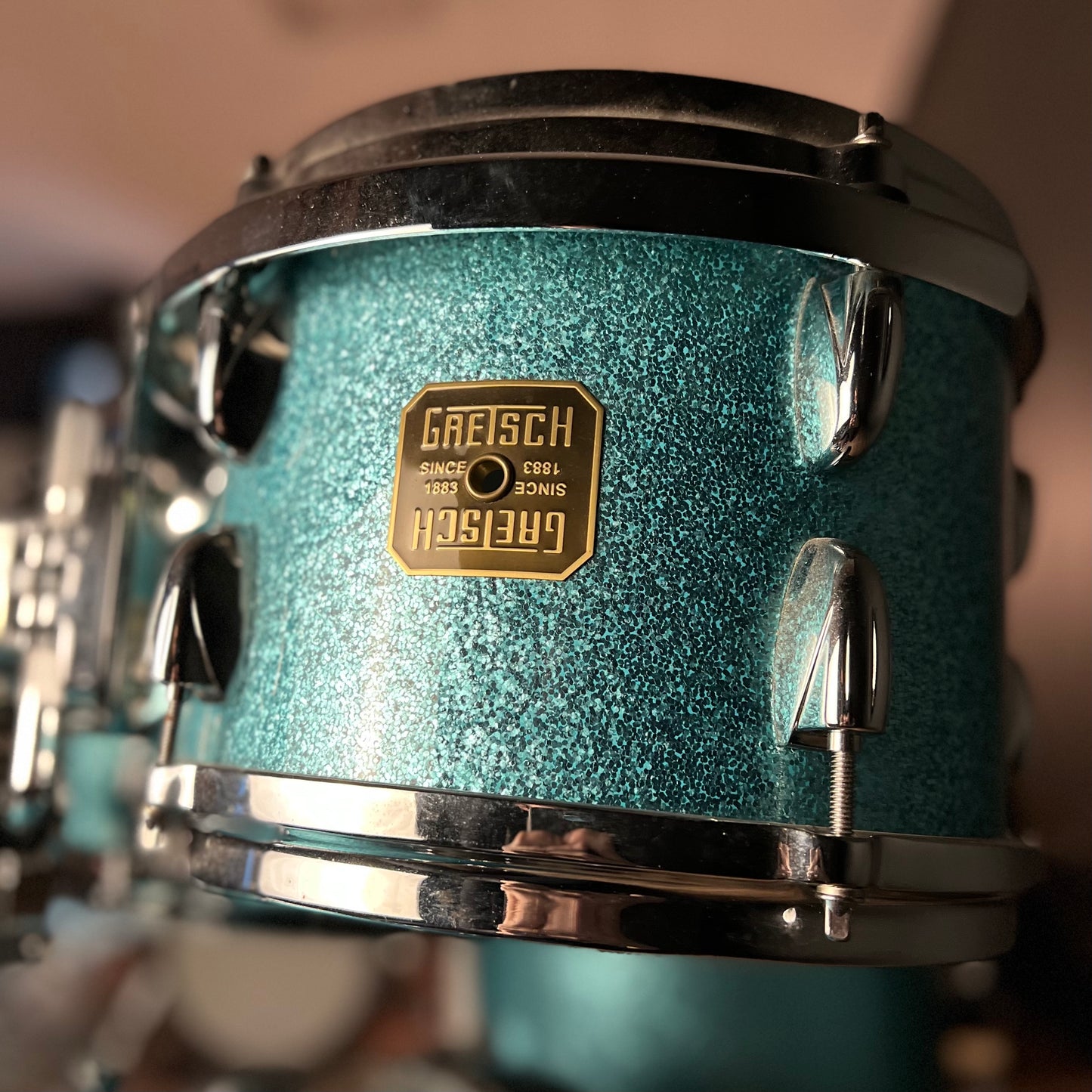 USED Mid 2000's Gretsch USA Custom Drum Set in Turquoise Glitter - 16x20, 7x10, 9x13, 16x16 & 6.5x14