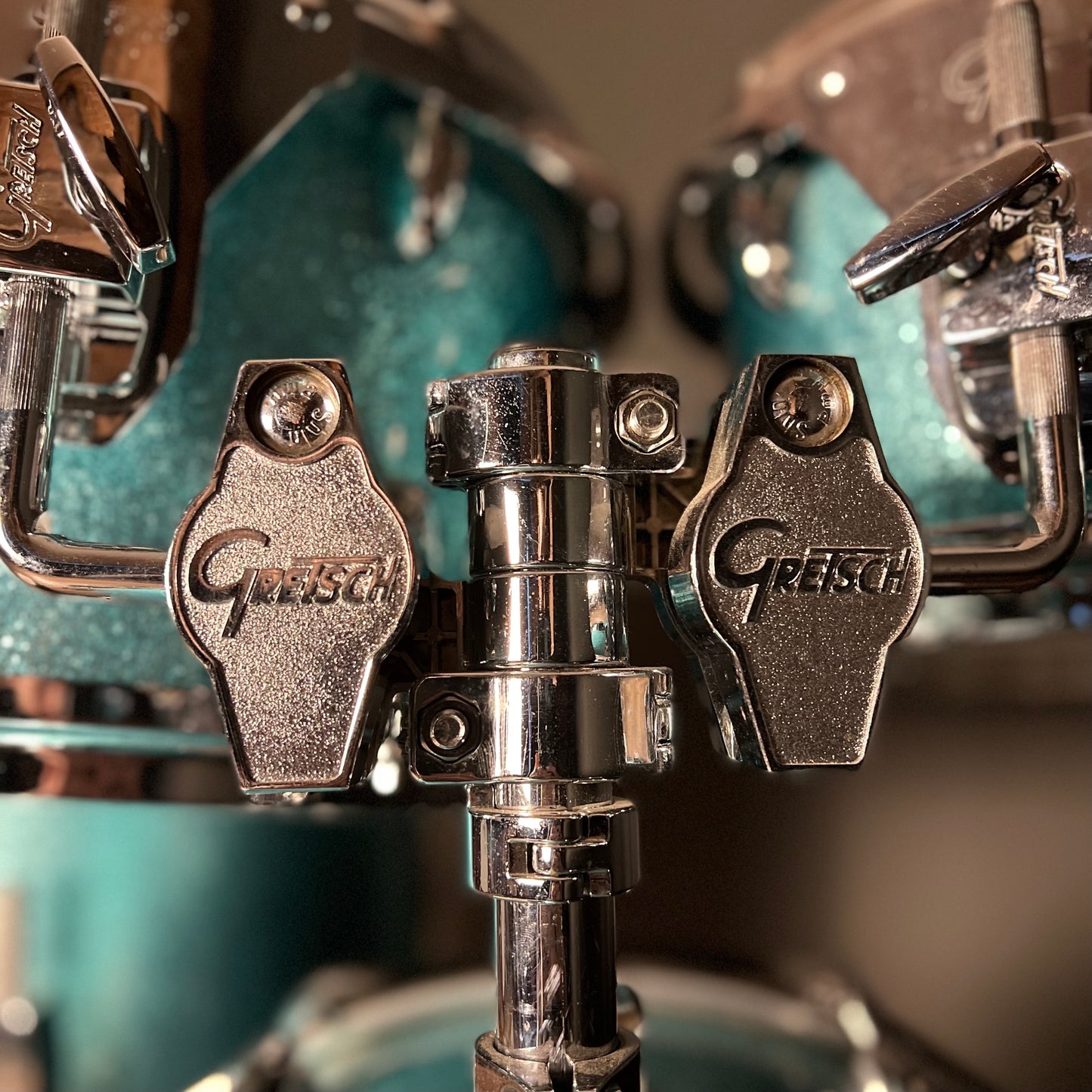 USED Mid 2000's Gretsch USA Custom Drum Set in Turquoise Glitter - 16x20, 7x10, 9x13, 16x16 & 6.5x14