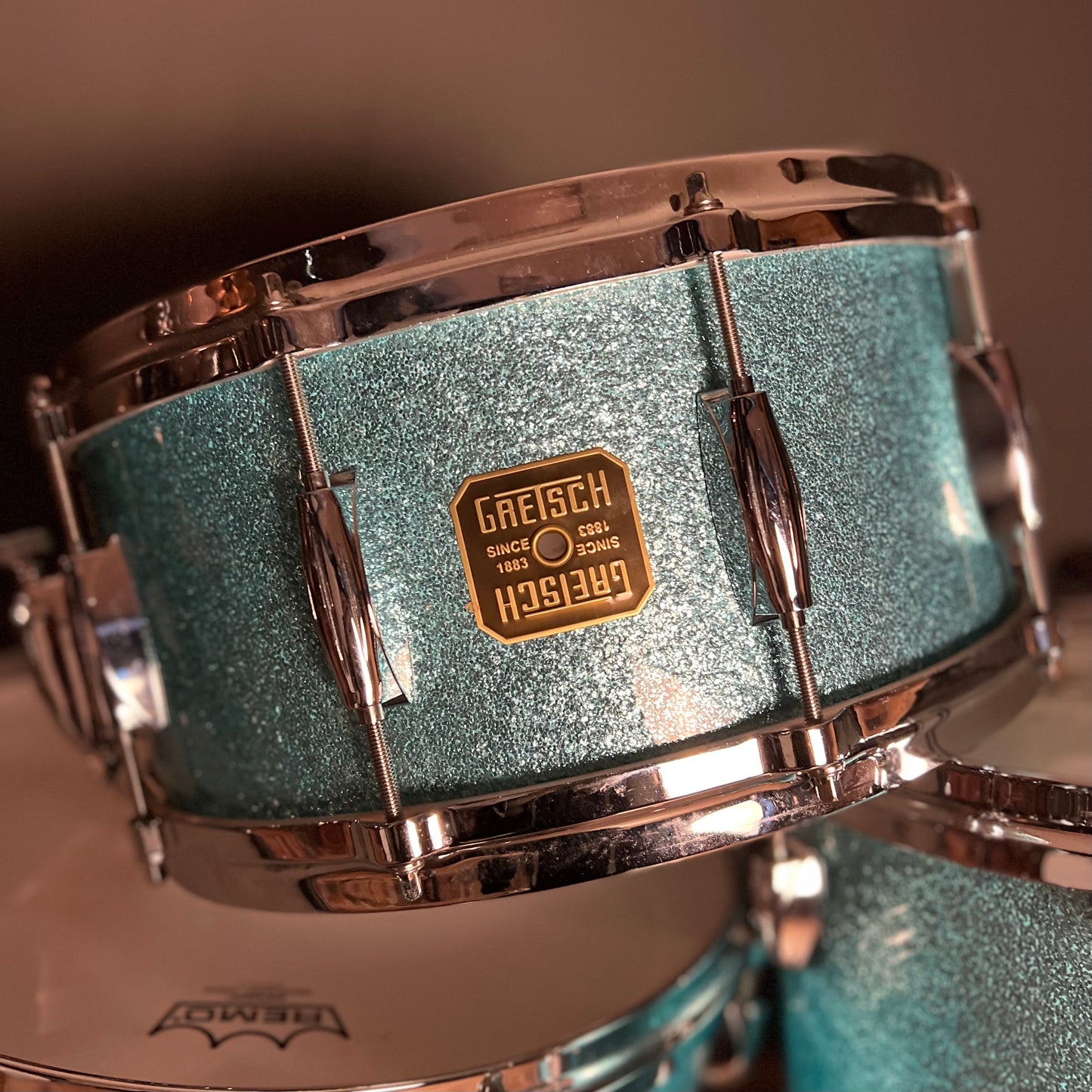 USED Mid 2000's Gretsch USA Custom Drum Set in Turquoise Glitter - 16x20, 7x10, 9x13, 16x16 & 6.5x14