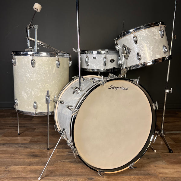 VINTAGE 1960s Slingerland Gene Krupa Outfit in White Marine Pearl - 14x20, 9x13, 16x16 & 5x14