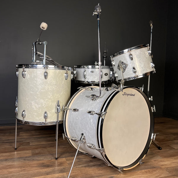 VINTAGE 1960s Slingerland Gene Krupa Outfit in White Marine Pearl - 14x20, 9x13, 16x16 & 5x14