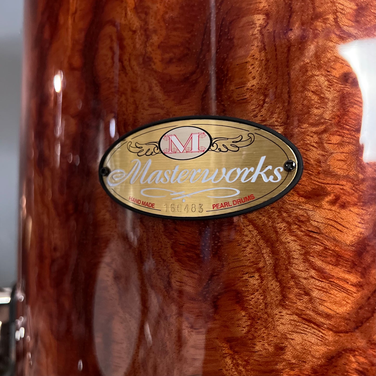 MINT Pearl Masterworks Maple Gum Drum Set in Artisan Lava Bubinga Burst Gloss - 14x24, 7x13, 16x16