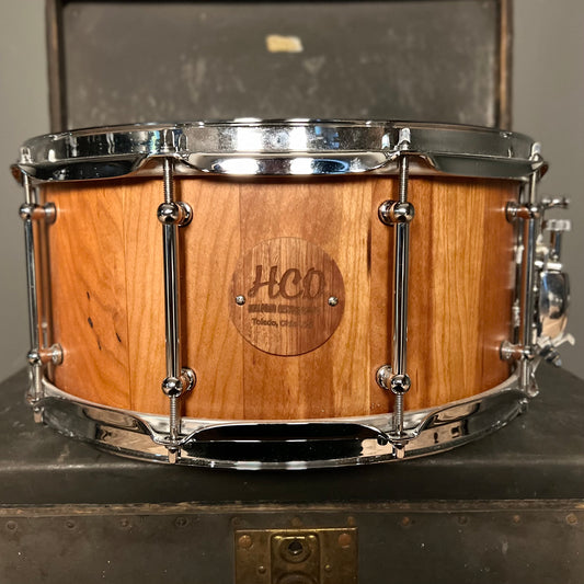 USED Holloman Drum Co. 6.5x14 Cherry Stave Shell Snare Drum in Satin Natural