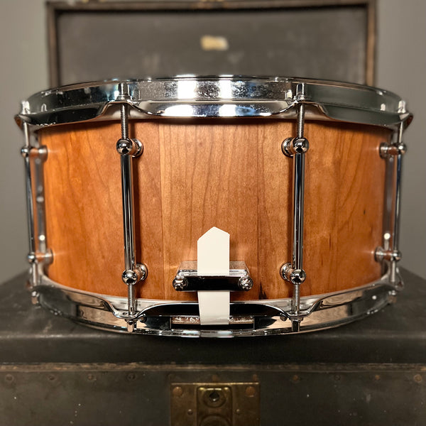 USED Holloman Drum Co. 6.5x14 Cherry Stave Shell Snare Drum in Satin Natural