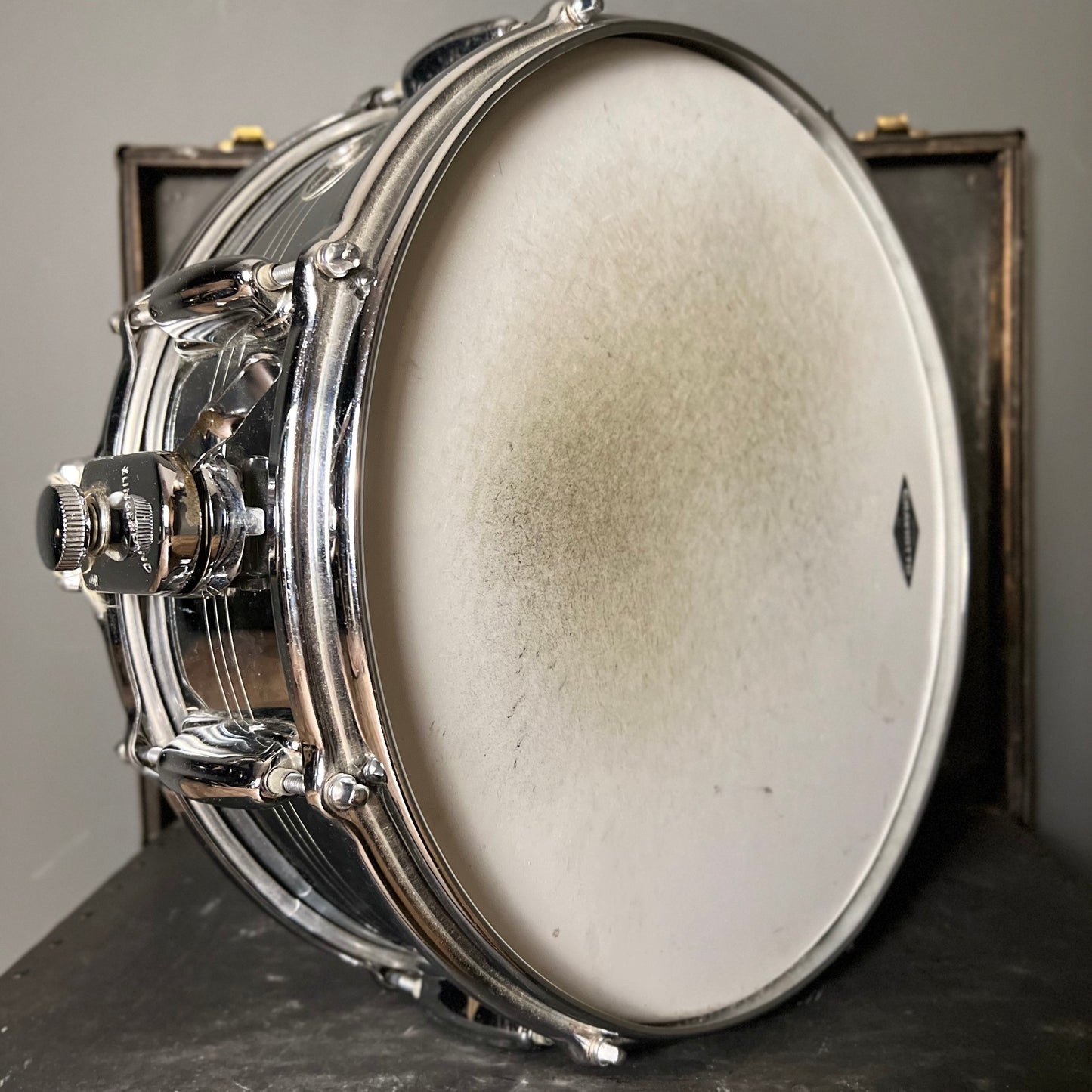 VINTAGE 1970's Slingerland 5x14 No. 130 Gene Krupa Sound King Chrome over Brass Snare Drum