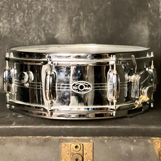 VINTAGE 1970's Slingerland 5x14 No. 130 Gene Krupa Sound King Chrome over Brass Snare Drum