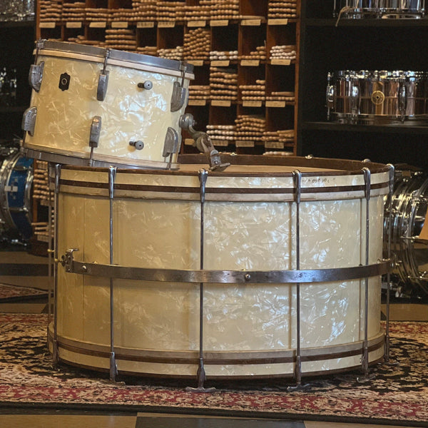 VINTAGE 1930's Leedy Spartan Two Piece Combo in White Marine Pearl - 14x28, 9x13