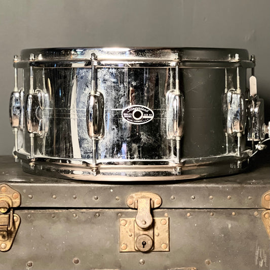 VINTAGE 1970s Slingerland 6.5x14 No. 133 Gene Krupa Sound King Chrome over Brass Snare Drum
