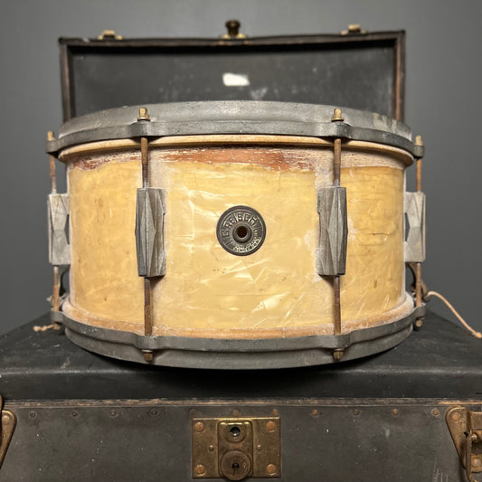 VINTAGE 1936-1940 Gretsch 6.5x14 Broadkaster Standard Snare Drum in White Marine Pearl