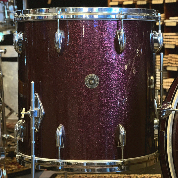 VINTAGE 1960's Gretsch Round Badge "Name Band" Outfit in Burgundy Sparkle Rewrap - 14x20, 9x13, 16x16, & 5x14