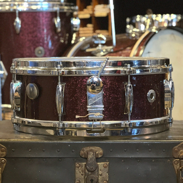 VINTAGE 1960's Gretsch Round Badge "Name Band" Outfit in Burgundy Sparkle Rewrap - 14x20, 9x13, 16x16, & 5x14