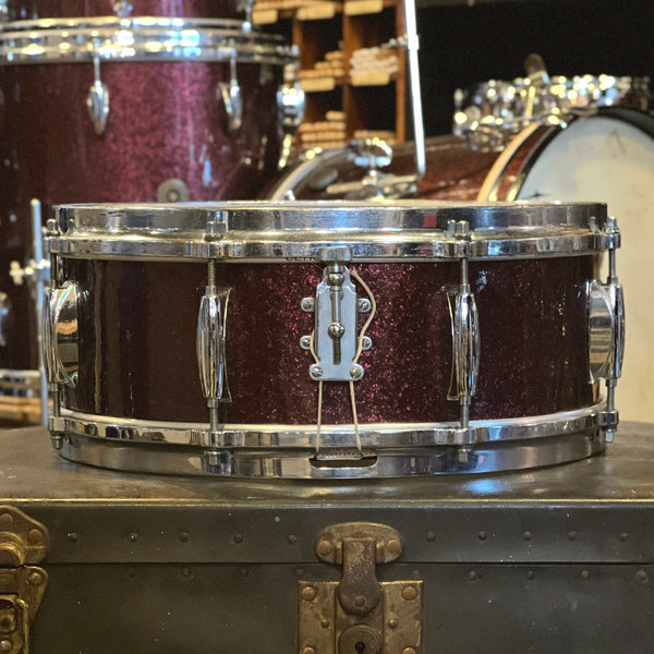 VINTAGE 1960's Gretsch Round Badge "Name Band" Outfit in Burgundy Sparkle Rewrap - 14x20, 9x13, 16x16, & 5x14