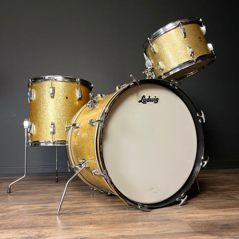 VINTAGE 1968 Ludwig No. 988 "Downbeat" Outfit in Gold Sparkle - 14x20, 8x12, 14x14