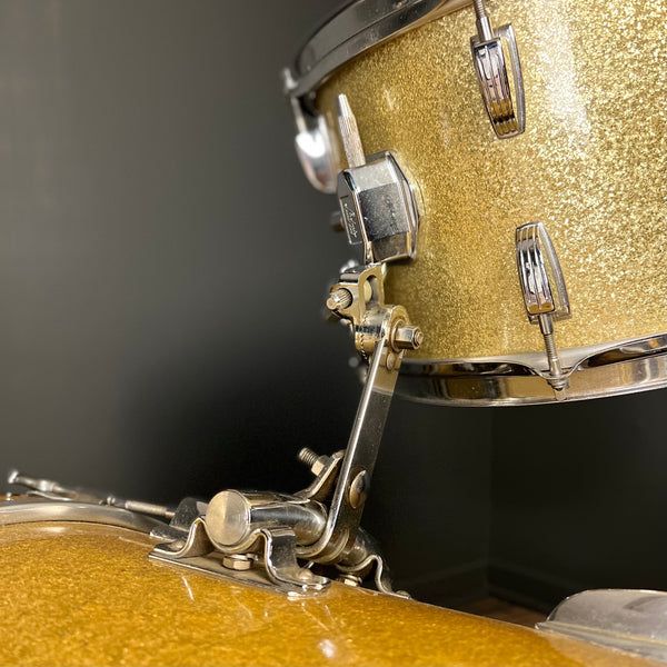 VINTAGE 1968 Ludwig No. 988 "Downbeat" Outfit in Gold Sparkle - 14x20, 8x12, 14x14