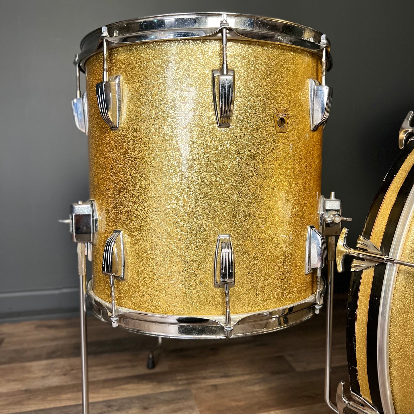 VINTAGE 1968 Ludwig No. 988 "Downbeat" Outfit in Gold Sparkle - 14x20, 8x12, 14x14