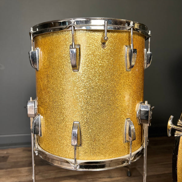 VINTAGE 1968 Ludwig No. 988 "Downbeat" Outfit in Gold Sparkle - 14x20, 8x12, 14x14