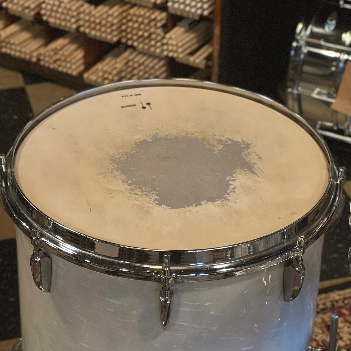 VINTAGE 1960's Sonor Teardrop Drum Set in White Marine - 14x20, 8x12, 9x13, 16x16