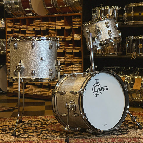 USED 2021 Gretsch Brooklyn "Micro Bop" Outfit in Silver Sparkle w/ 14" Floor Tom - 12x16, 7x10, 12x14