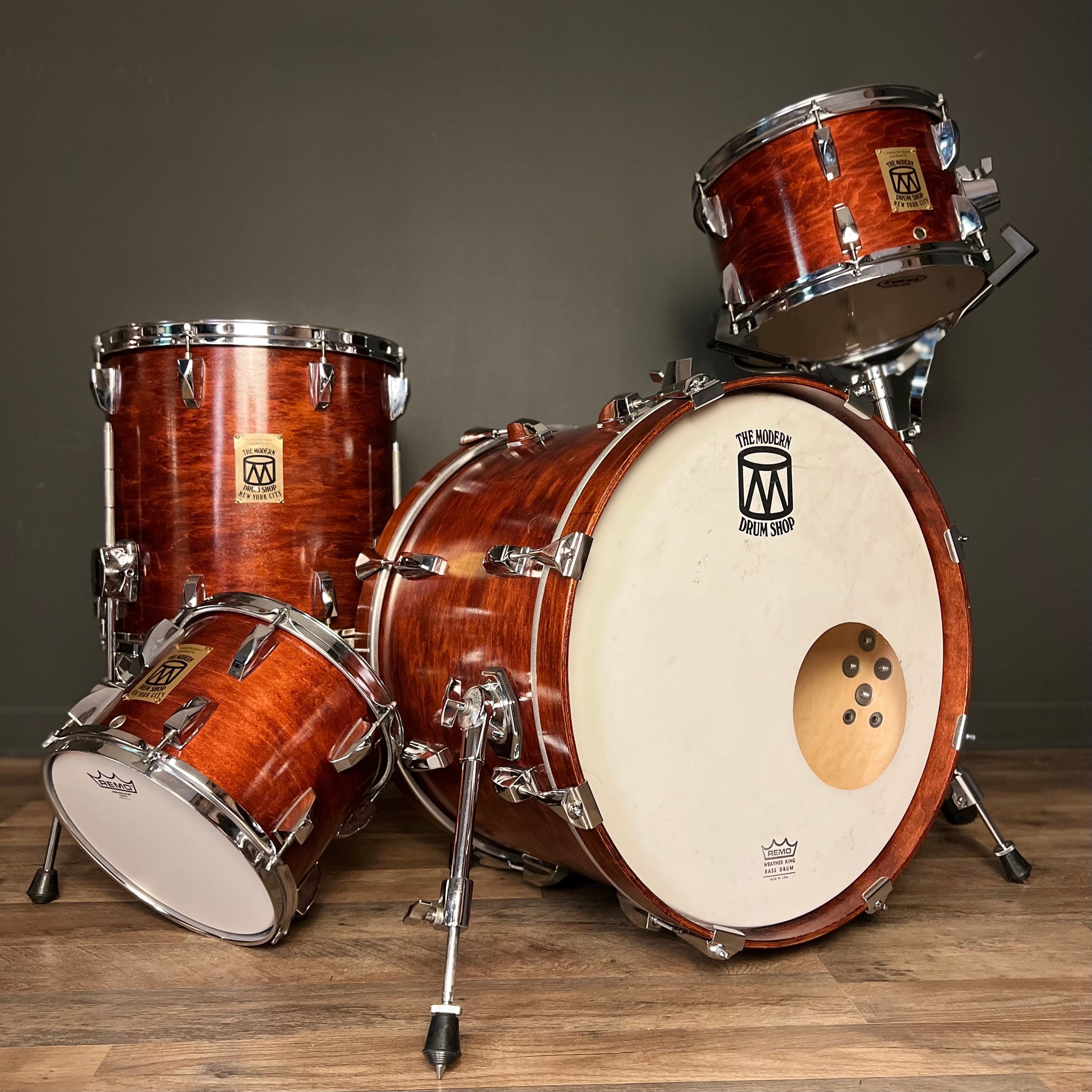 USED Modern Drum Shop Drum Set in Mahogany Stain - 14x20, 8x10, 8x12, 14x14