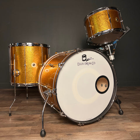 USED Ellis Drum Co. Drum Set in Gold Sparkle - 14x20, 8x12, 14x14