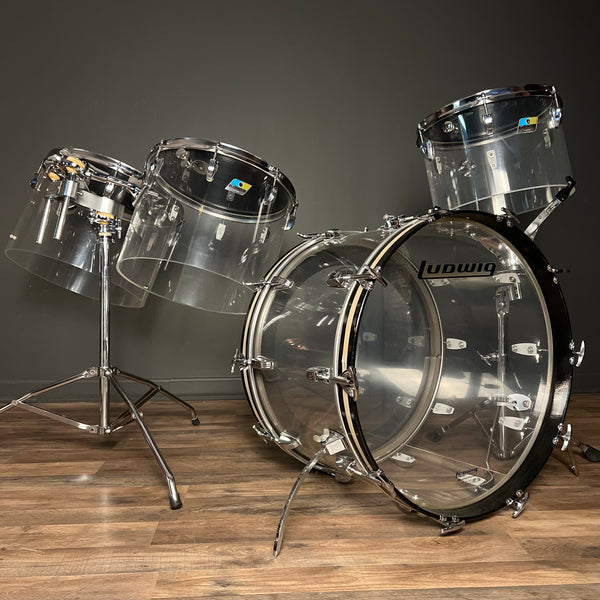 VINTAGE 1970's Ludwig Vistalite Concert Tom Drum Set in Clear Acrylic - 14x22, 9x13, 11x15, 12x16