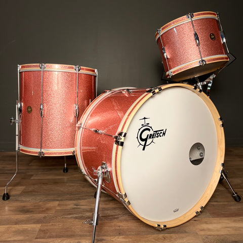 VINTAGE 1970's Gretsch "Playboy" Wood Hoop Drum Set in Vintage Pink Sparkle - 14x22, 9x13, 16x16