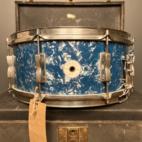 VINTAGE 1950's WFL/VESPE 6.5x15 Modified Snare Drum in Blue Pearl