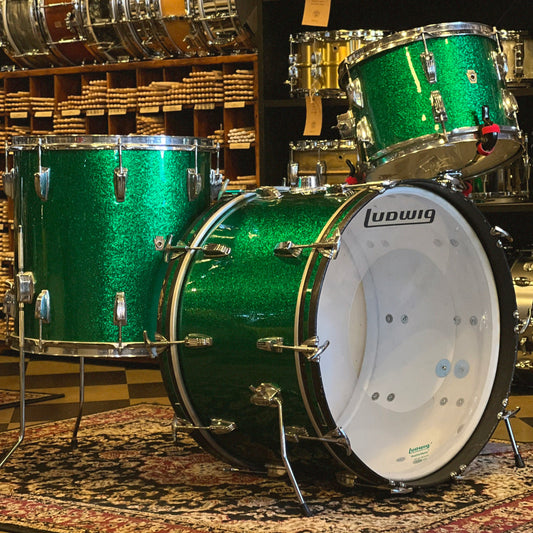 VINTAGE 1960's Ludwig Classic Outfit in Green Sparkle - 14x22, 9x13, 16x16