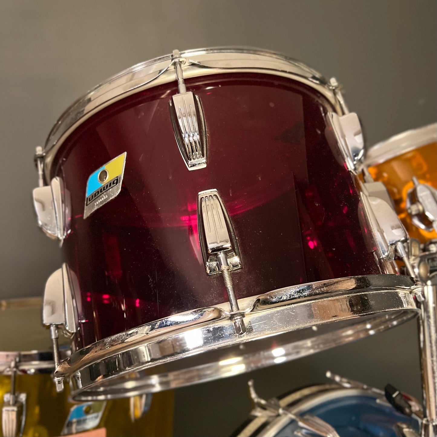 VINTAGE 1970's Ludwig Vistalite Drum Set in Jelly Bean Acrylic - 14x22, 8x12, 9x13, 16x16