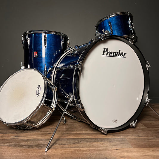 VINTAGE 1960's Premier Drum Set in Blue w/ Steel Olympic by Premier Snare Drum - 14x22, 8x12, 14x14 & 5x14