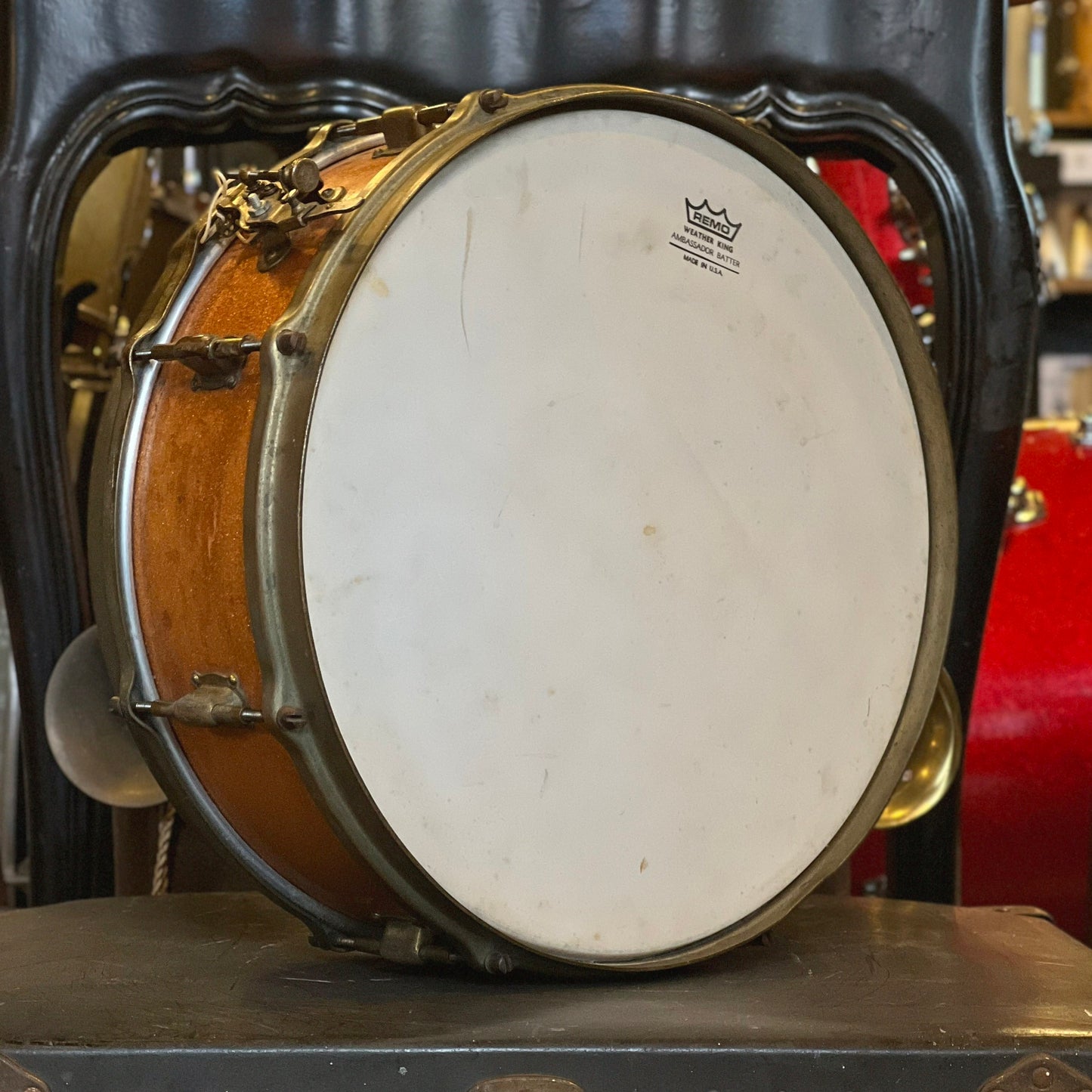 VINTAGE 1920's Leedy 5x14 Solid Shell Professional Model Snare Drum in Sparkling Gold Pearl