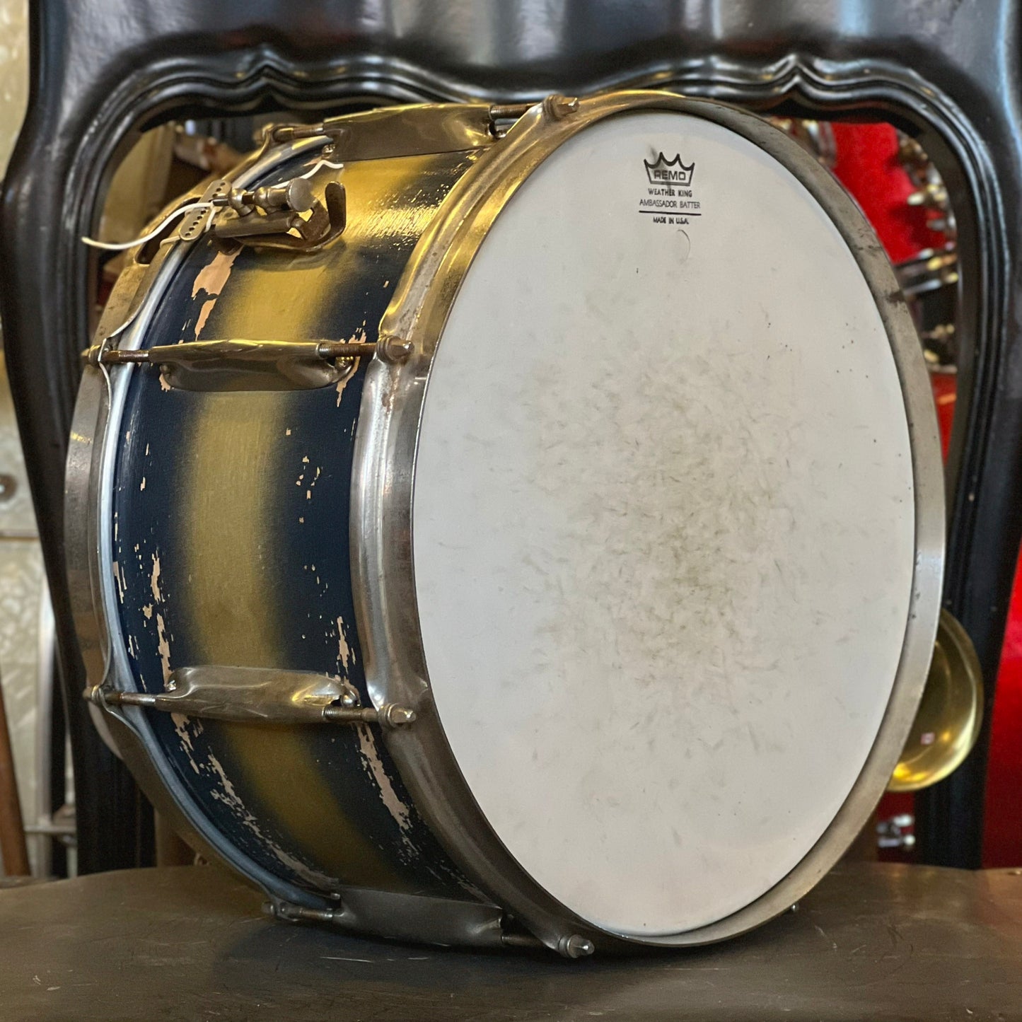 VINTAGE 1930's WFL 7x14 Zephyr Lug Snare Drum in Blue & Silver Duco