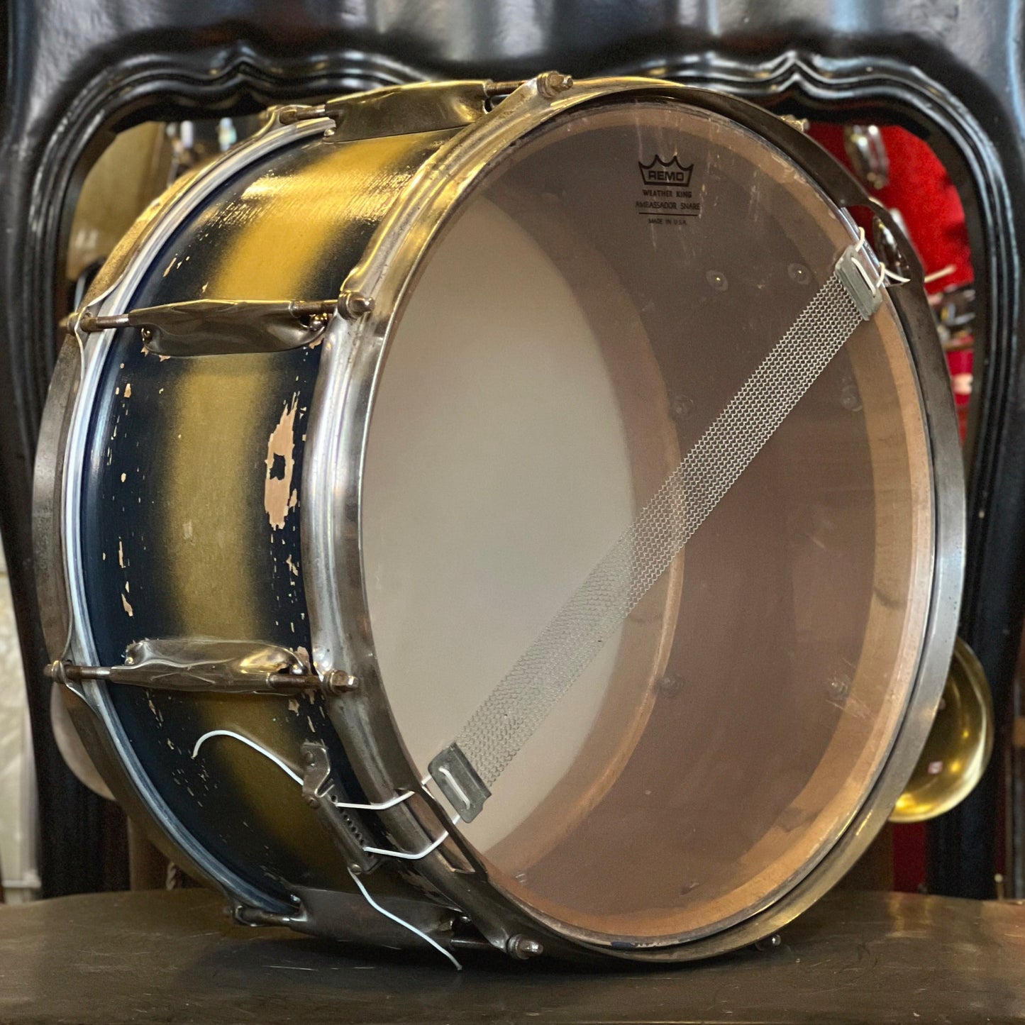 VINTAGE 1930's WFL 7x14 Zephyr Lug Snare Drum in Blue & Silver Duco