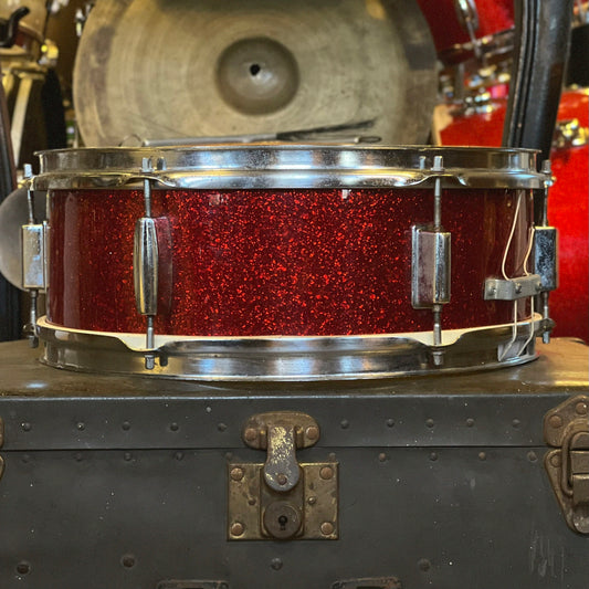 VINTAGE 1970's Unknown 5x14 MIJ Snare Drum in Red Sparkle