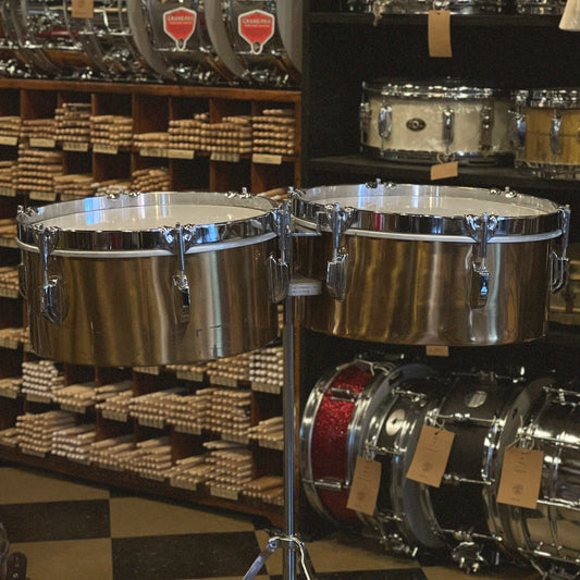 VINTAGE 1950's-1960's Slingerleedy Brass Timbales - 13" & 14"
