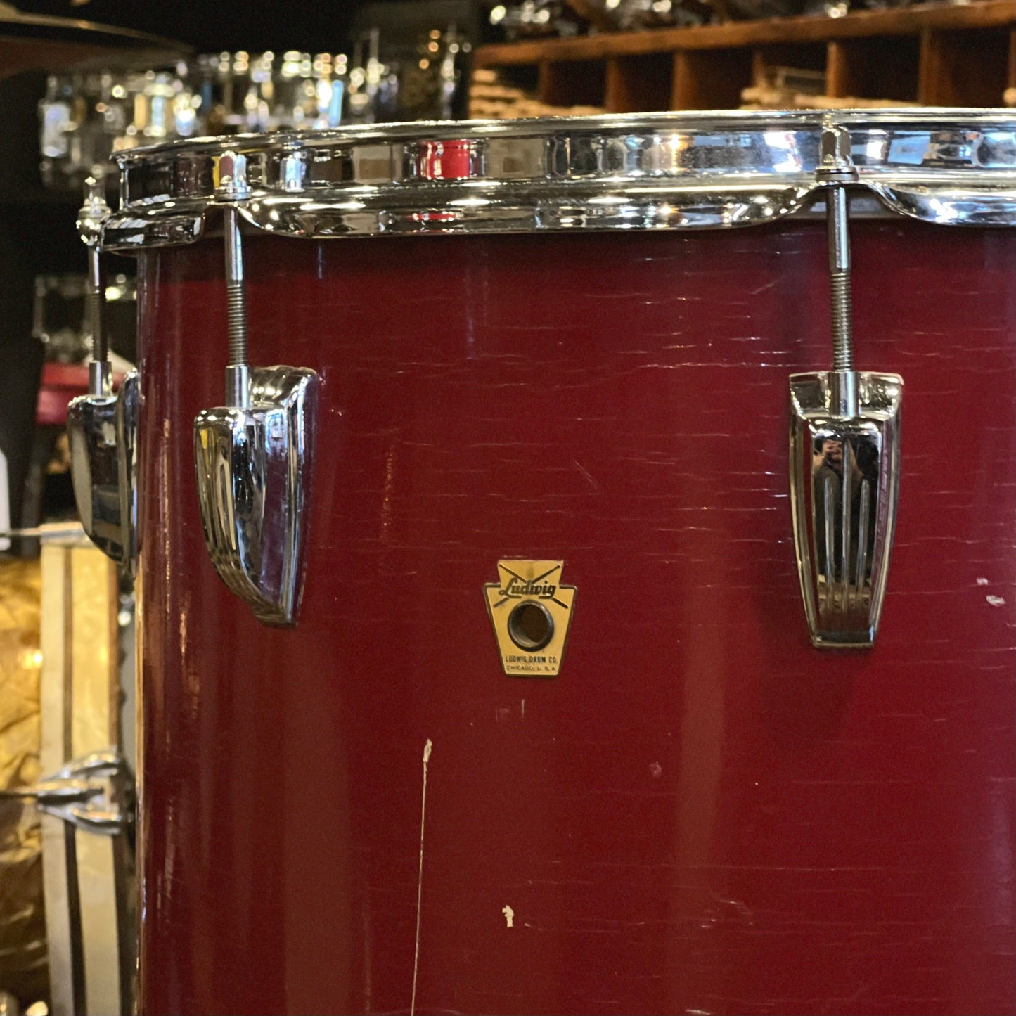 VINTAGE 1960's Ludwig 24x16 Cocktail drum w/ Snares in Red Duco