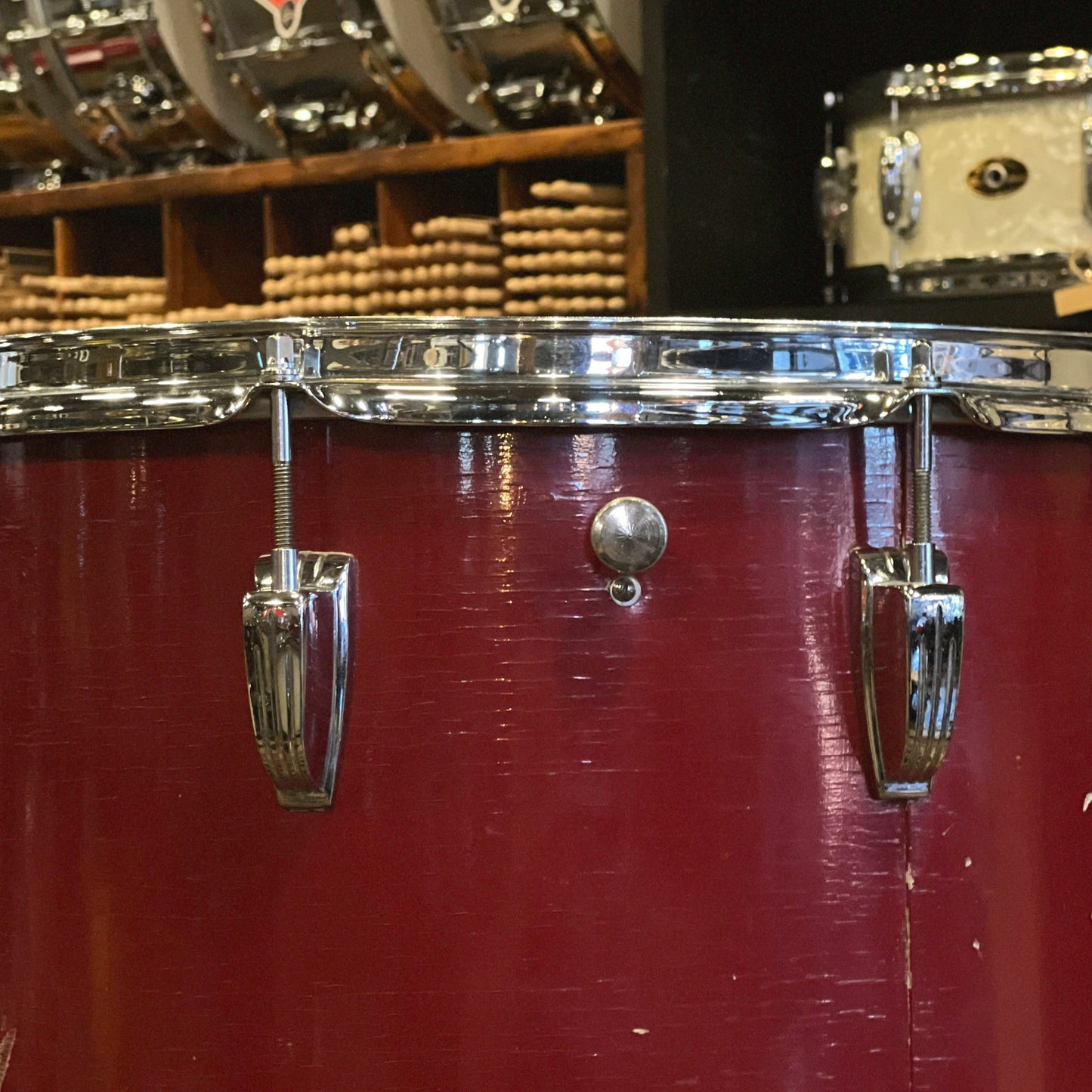 VINTAGE 1960's Ludwig 24x16 Cocktail drum w/ Snares in Red Duco